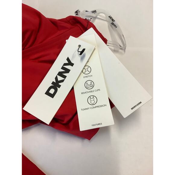 DKNY Women's XS Real Red Triangle Halter Neck One Piece Swimsuit L8-17 - Picture 7 of 7
